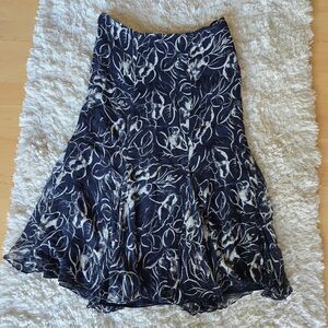 LAUREN RALPH LAUREN Petite Women's Midi Skirt 100% Silk  Size 10P Blue Floral